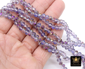 Lavender Pink AB Crystal Beads, Faceted Light Purple AB Rondelle Glass Bead BS #247, sizes 6 x 5 mm 17.5 inch Jewelry Strands